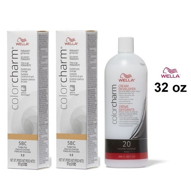 Image of Wella Color Charm 5BC Fudge Pop Permanent Gel Hair Colour - Fudge Pop, 2 Hair Colours, 6%/20 Volume Developer (32oz)