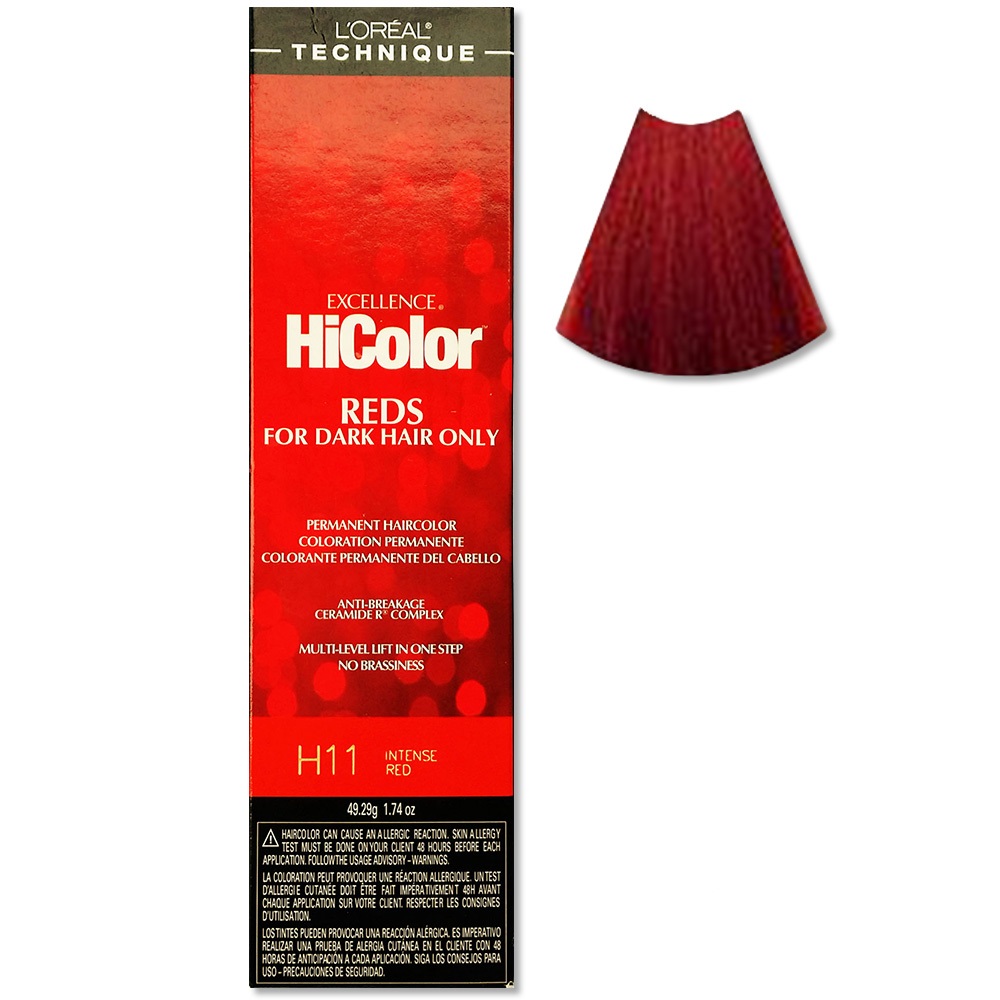 L'Oreal HiColor H11 Intense Red For Dark Hair Only - Intense Red, 1 Hair Colour, 12%/40 Volume Devloper (8oz)