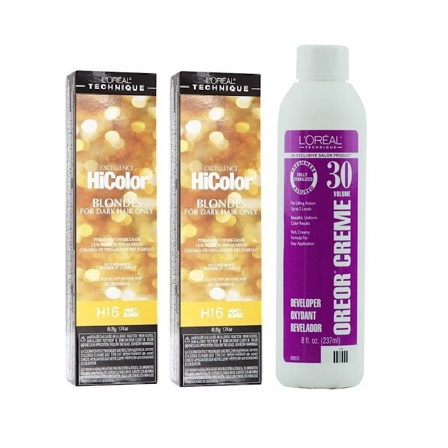 L'Oreal Excellence HiColor H16 Honey Blonde For Dark Hair Only - H16 (x2) &amp; (Dev.30) 8oz