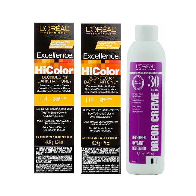 L'Oreal HiColor BLONDES For Dark Hair Only H4 Shimmering Gold - H4(2)+Dev(Vol.30)8oz