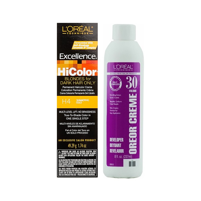 L'Oreal HiColor BLONDES For Dark Hair Only H4 Shimmering Gold - H4+Dev(Vol.30)8oz