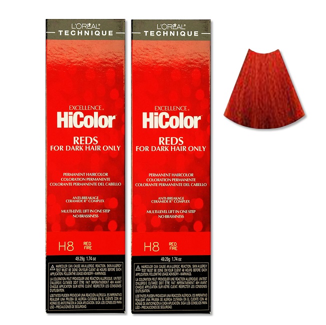 Image of L'Oreal HiColor Permanent Hair Colour For Dark Hair Only - Red Fire, 2 Hair Colours, No Thanks