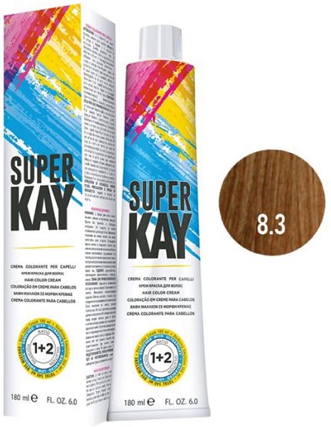 Super Kay 8.3 Light Golden Blond Permanent Hair Color Cream 180ml