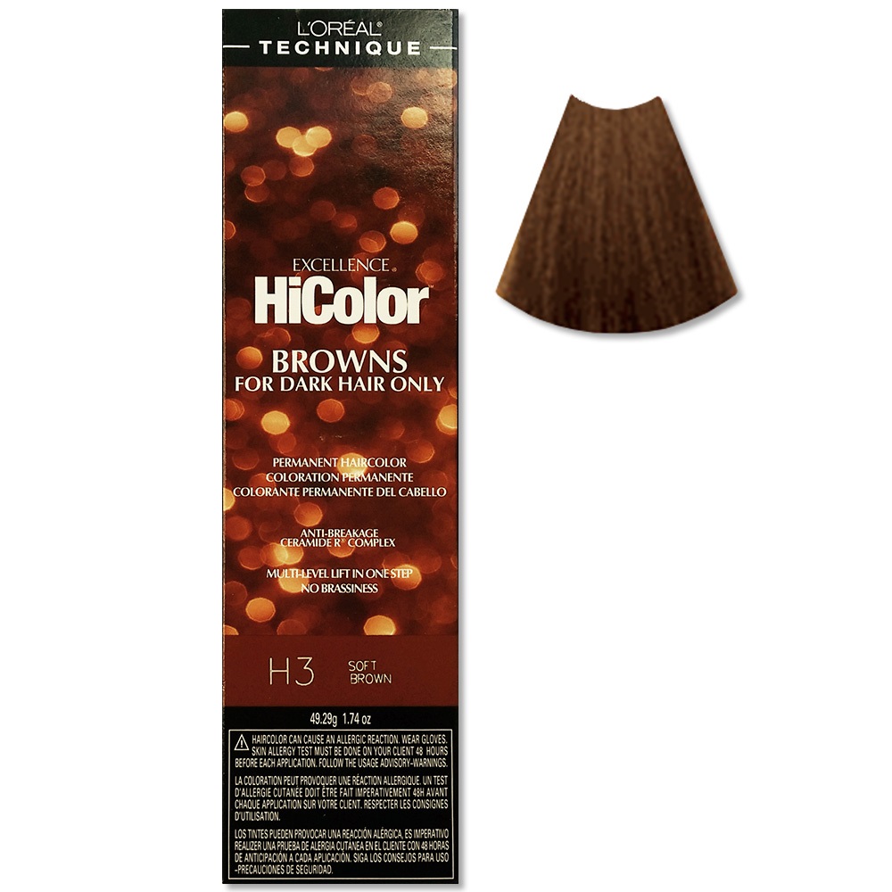 Image of L'Oreal HiColor Permanent Hair Colour For Dark Hair Only - Soft Brown, 2 Hair Colours, 12%/40 Volume Devloper (8oz)